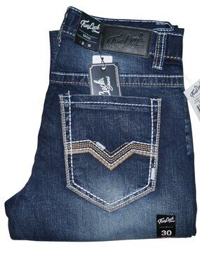 True Luck Men's Bootcut Jeans Size 30x30 Embroidered Pockets Dark Wash BKE